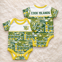 Cook Islands Island Floral Baby Onesie Green Traditional Kuki's Geometric Pattern LT9 - Polynesian Pride