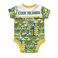 Cook Islands Island Floral Baby Onesie Green Traditional Kuki's Geometric Pattern LT9 - Polynesian Pride