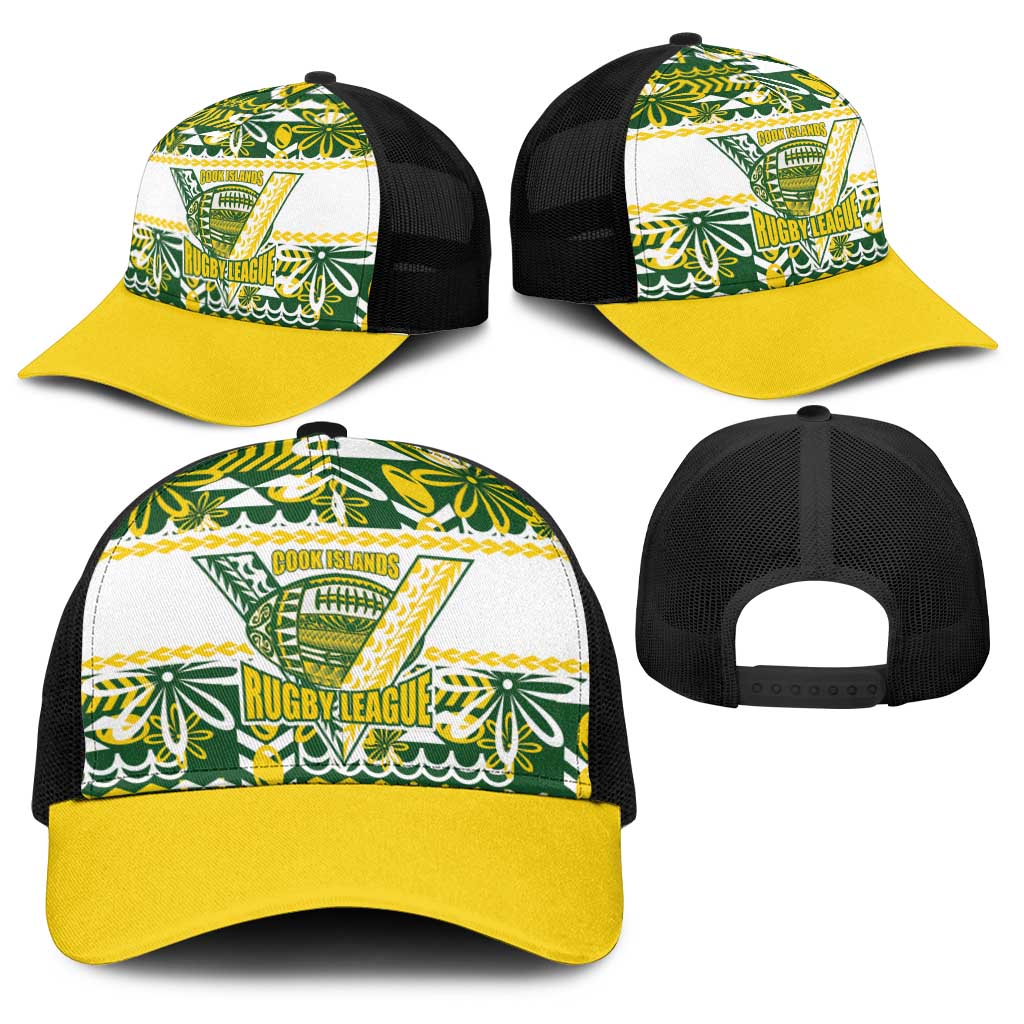 Cook Islands Island Floral Baseball Net Cap Green Traditional Kuki's Geometric Pattern