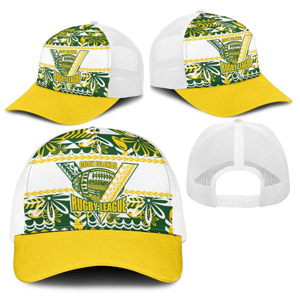 Cook Islands Island Floral Baseball Net Cap Green Traditional Kuki's Geometric Pattern