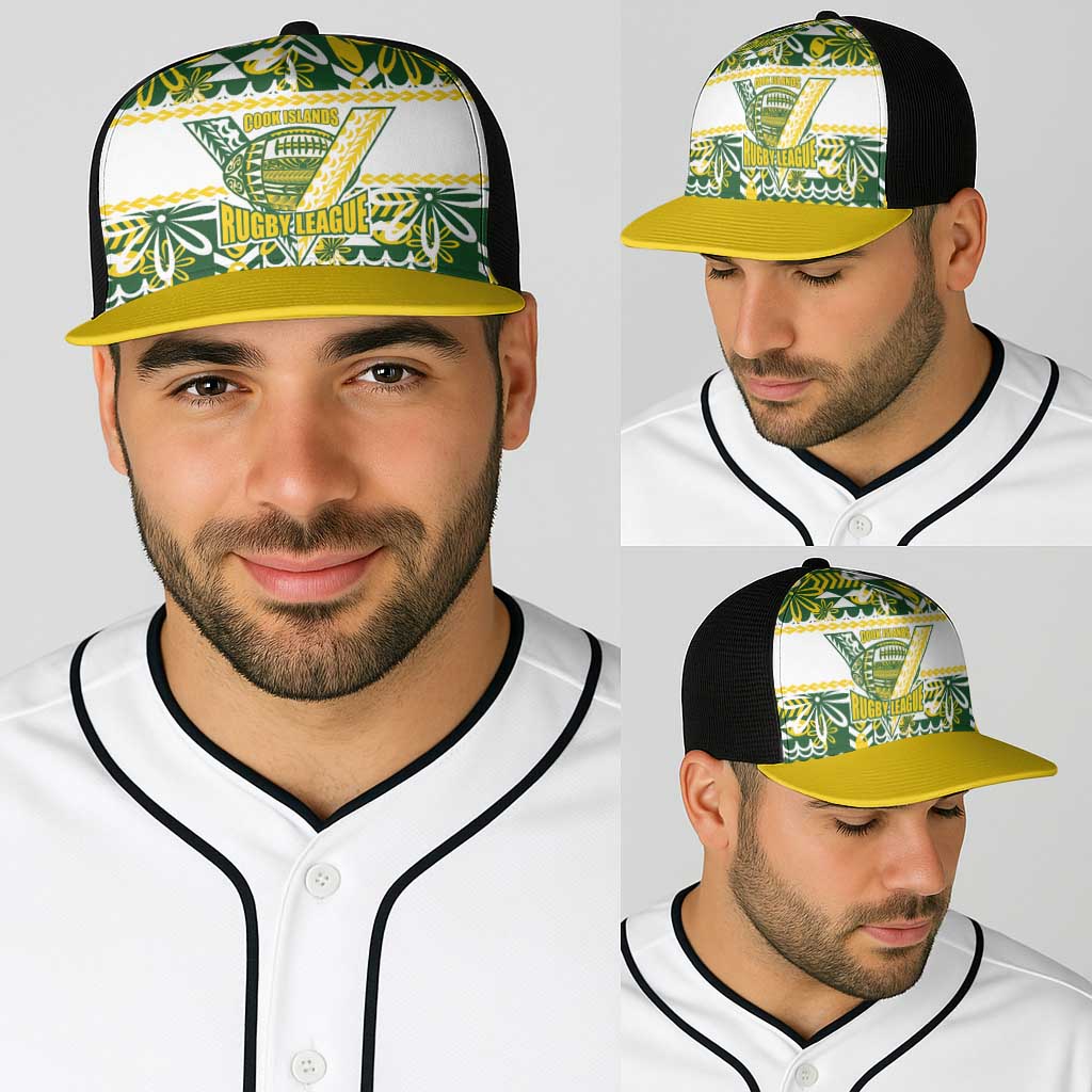 Cook Islands Island Floral Baseball Net Cap Green Traditional Kuki's Geometric Pattern