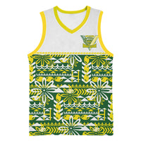 Cook Islands Island Floral Basketball Jersey Green Traditional Kuki's Geometric Pattern LT9 Unisex Green - Polynesian Pride