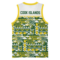 Cook Islands Island Floral Basketball Jersey Green Traditional Kuki's Geometric Pattern LT9 - Polynesian Pride