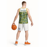 Cook Islands Island Floral Basketball Jersey Green Traditional Kuki's Geometric Pattern LT9 - Polynesian Pride