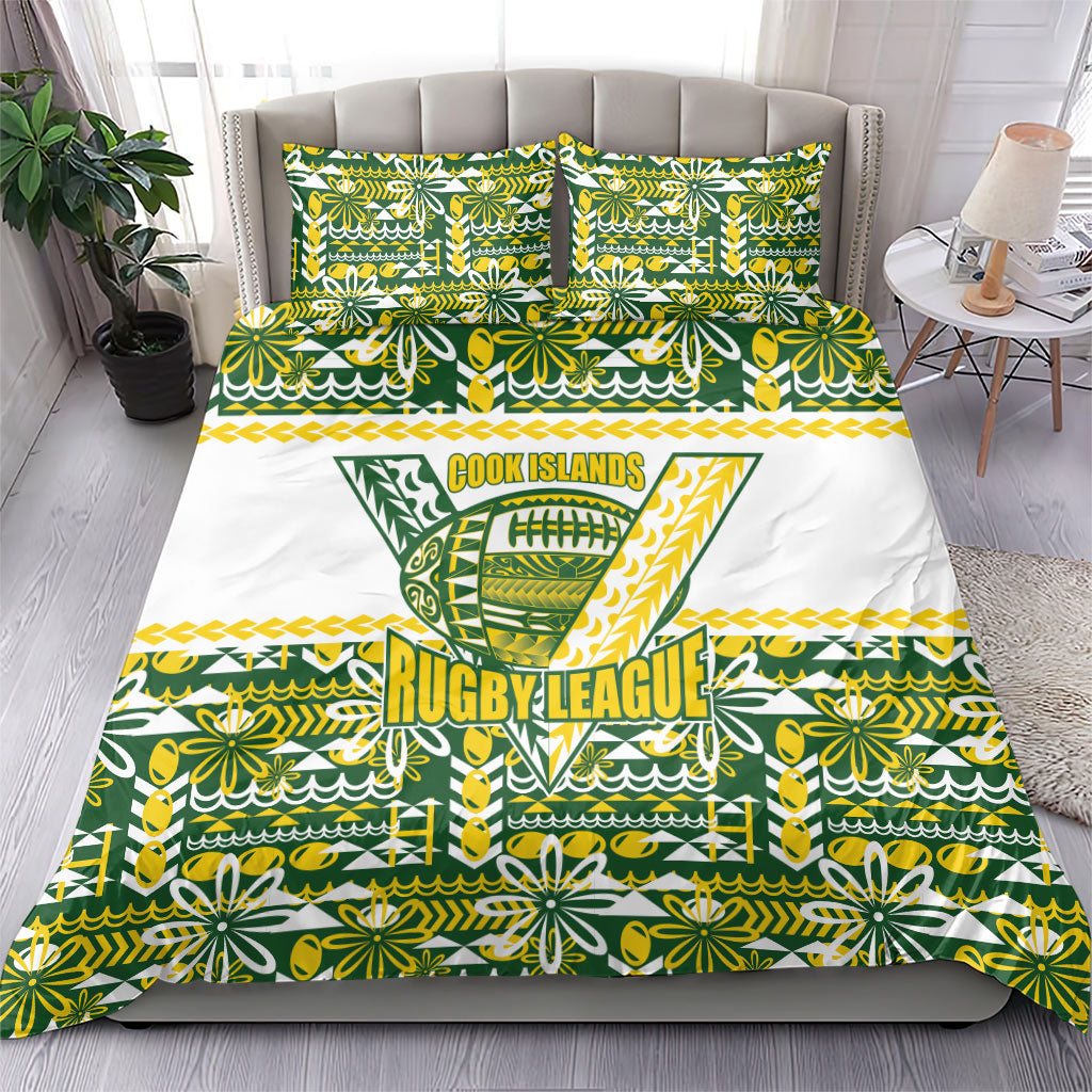 Cook Islands Island Floral Bedding Set Green Traditional Kuki's Geometric Pattern LT9 - Polynesian Pride