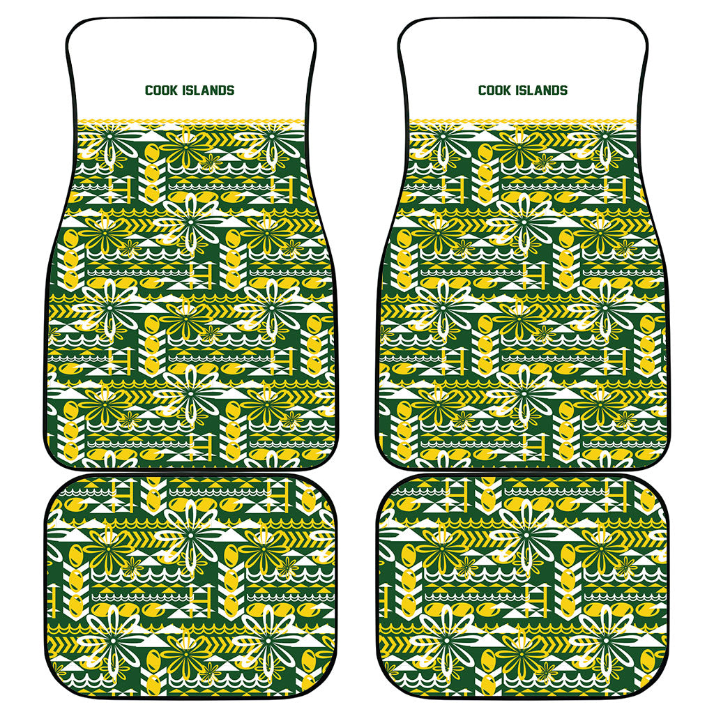Cook Islands Island Floral Car Mats Green Traditional Kuki's Geometric Pattern LT9 - Polynesian Pride