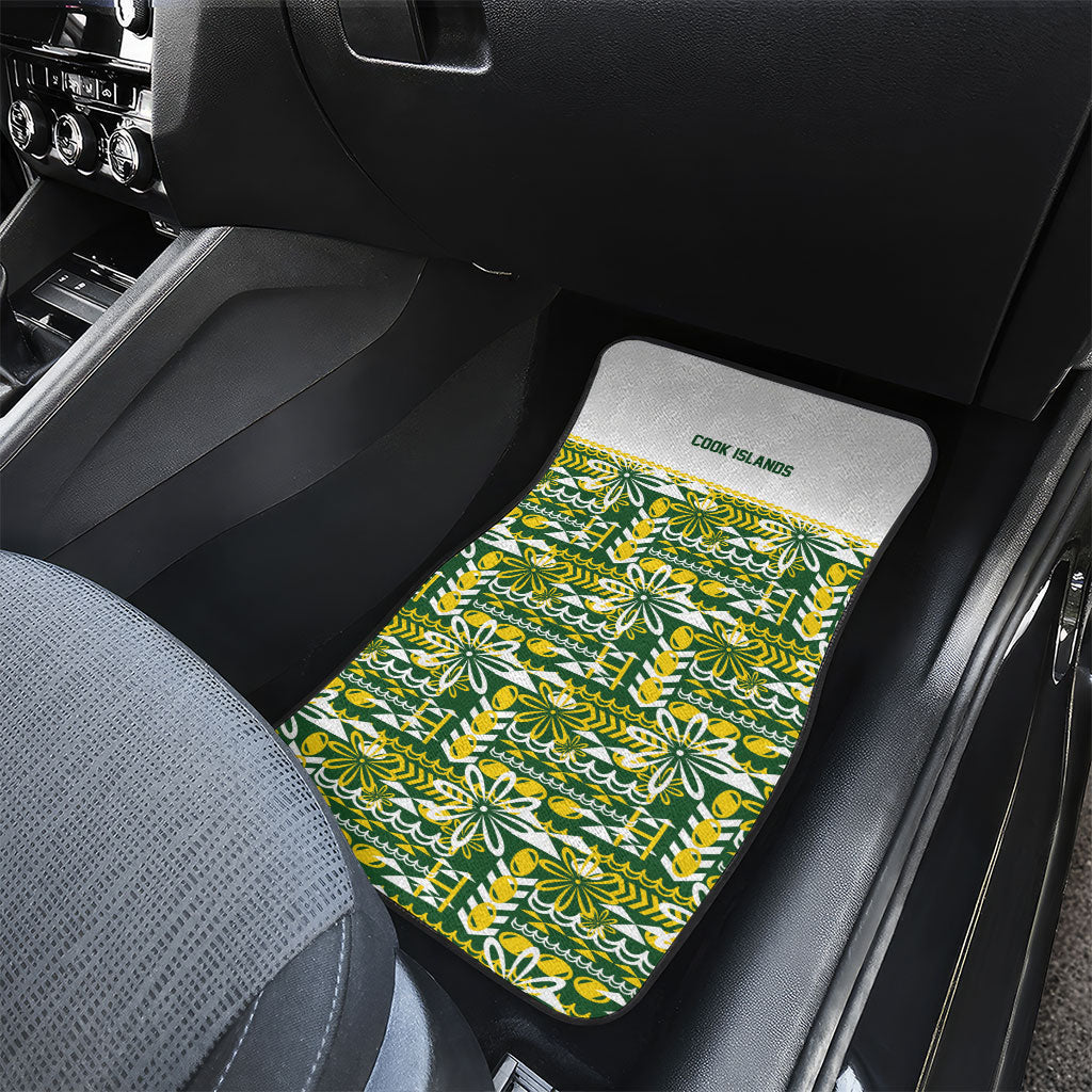 Cook Islands Island Floral Car Mats Green Traditional Kuki's Geometric Pattern LT9 - Polynesian Pride