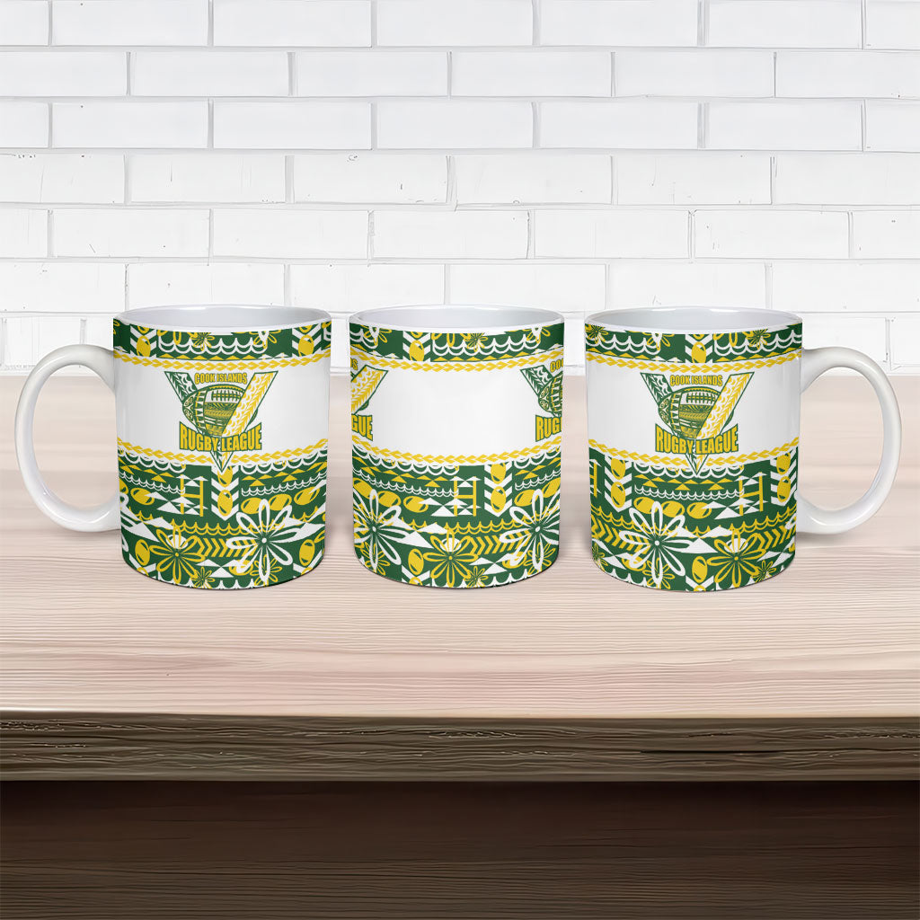 Cook Islands Island Floral Ceramic Mug Green Traditional Kuki's Geometric Pattern LT9 - Polynesian Pride