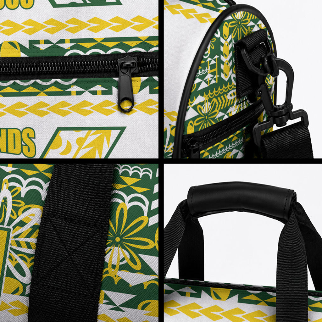 Cook Islands Island Floral Duffle Bag Green Traditional Kuki's Geometric Pattern LT9 - Polynesian Pride