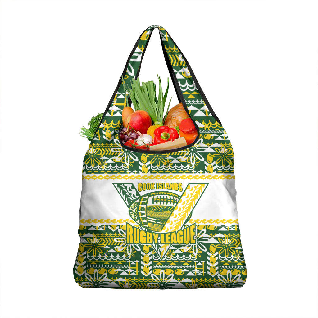 Cook Islands Island Floral Grocery Bag Green Traditional Kuki's Geometric Pattern LT9 1-pack One Size Green - Polynesian Pride