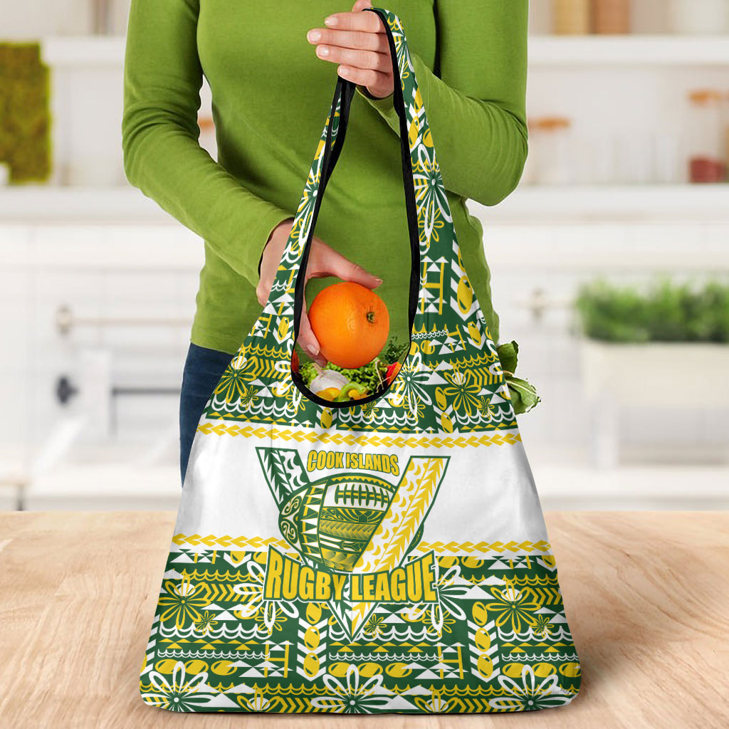 Cook Islands Island Floral Grocery Bag Green Traditional Kuki's Geometric Pattern LT9 - Polynesian Pride