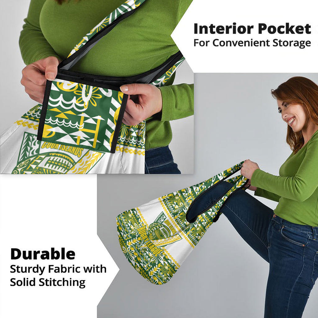 Cook Islands Island Floral Grocery Bag Green Traditional Kuki's Geometric Pattern LT9 - Polynesian Pride