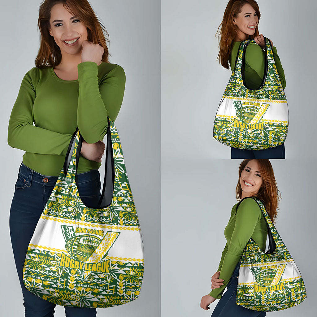 Cook Islands Island Floral Grocery Bag Green Traditional Kuki's Geometric Pattern LT9 - Polynesian Pride