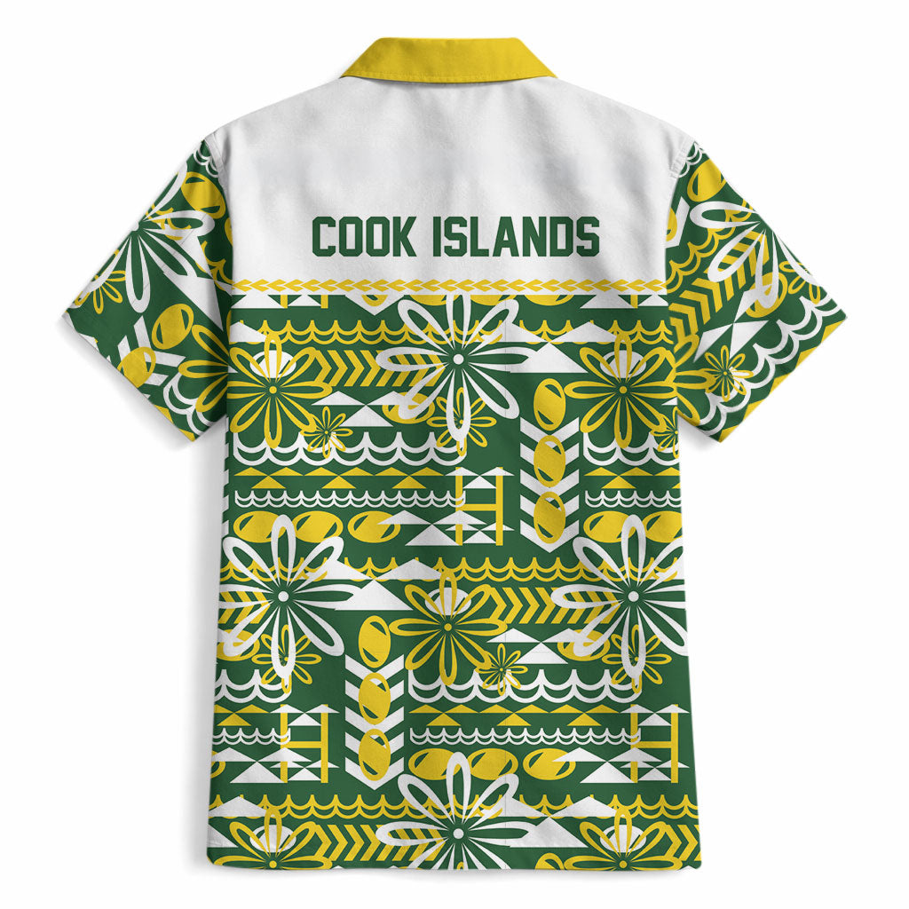 Cook Islands Island Floral Hawaiian Shirt Green Traditional Kuki's Geometric Pattern LT9 - Polynesian Pride