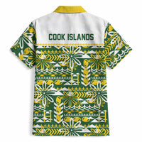 Cook Islands Island Floral Hawaiian Shirt Green Traditional Kuki's Geometric Pattern LT9 - Polynesian Pride