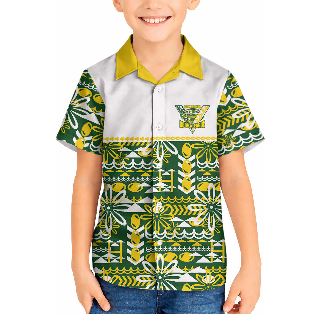 Cook Islands Island Floral Hawaiian Shirt Green Traditional Kuki's Geometric Pattern LT9 - Polynesian Pride