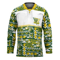Cook Islands Island Floral Hockey Jersey Green Traditional Kuki's Geometric Pattern LT9 Unisex Green - Polynesian Pride