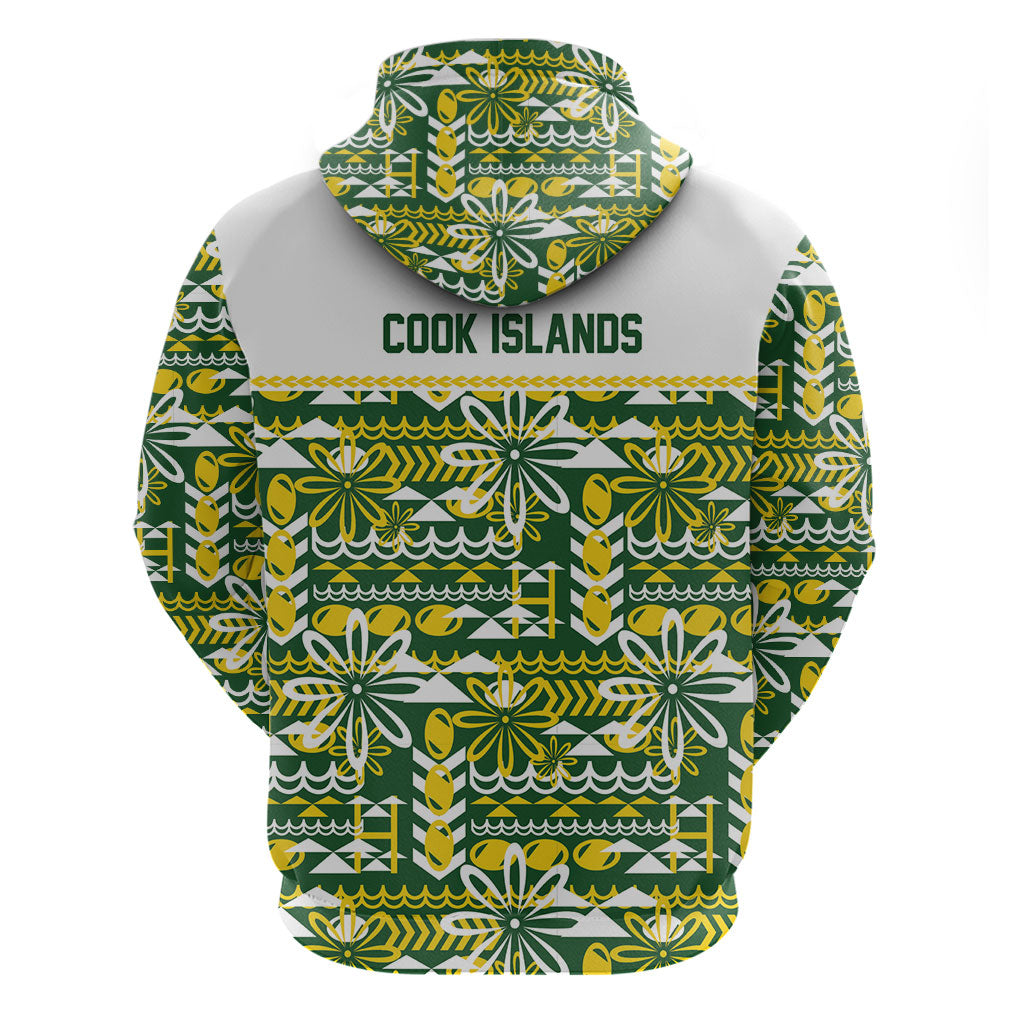 Cook Islands Island Floral Hoodie Green Traditional Kuki's Geometric Pattern LT9 - Polynesian Pride