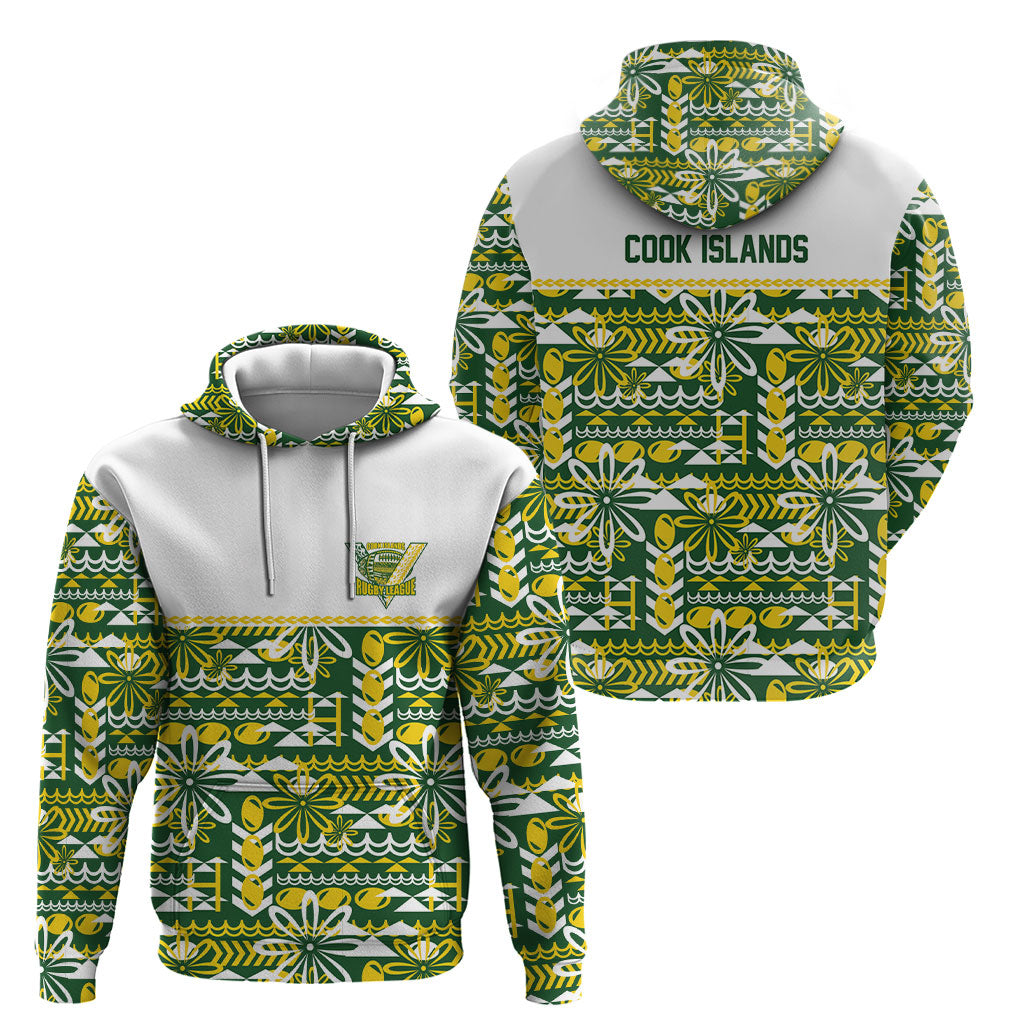 Cook Islands Island Floral Hoodie Green Traditional Kuki's Geometric Pattern LT9 - Polynesian Pride