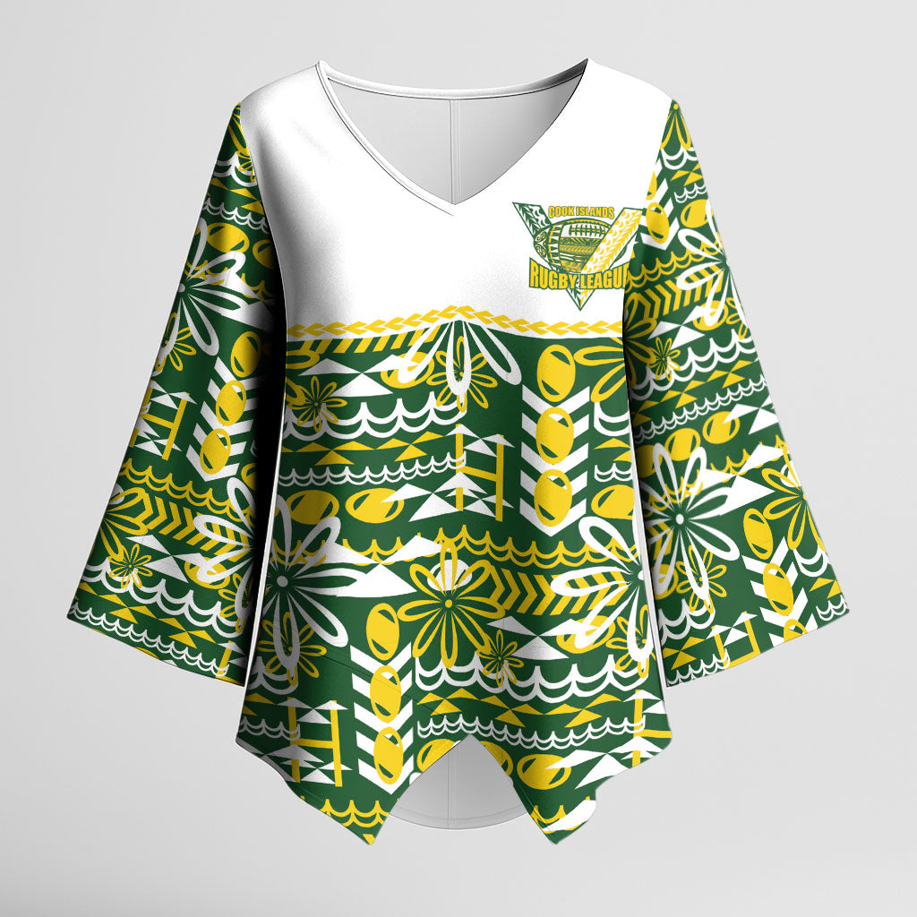 Cook Islands Island Floral Kimono Sleeve Blouse Green Traditional Kuki's Geometric Pattern LT9 Female Green - Polynesian Pride