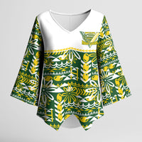 Cook Islands Island Floral Kimono Sleeve Blouse Green Traditional Kuki's Geometric Pattern LT9 Female Green - Polynesian Pride