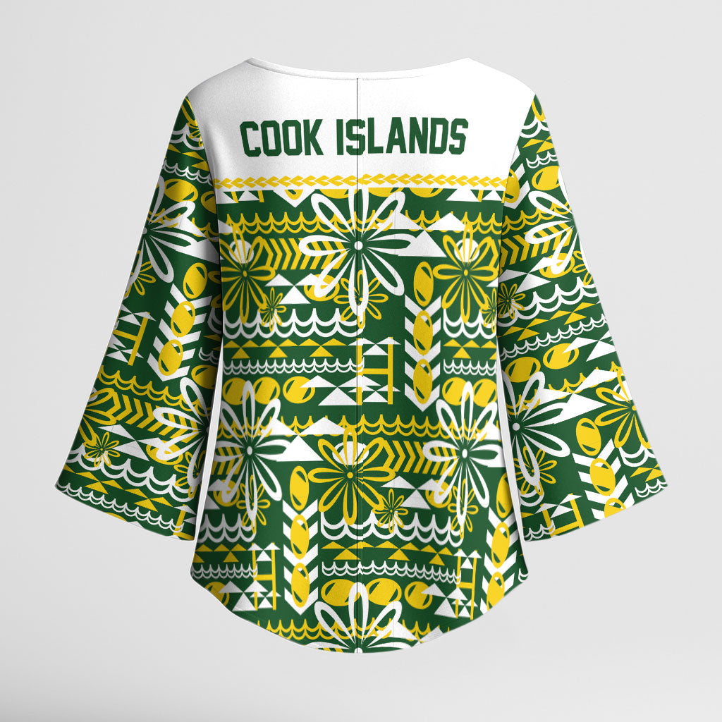 Cook Islands Island Floral Kimono Sleeve Blouse Green Traditional Kuki's Geometric Pattern LT9 - Polynesian Pride