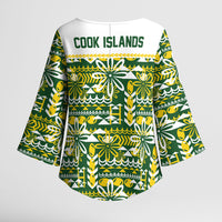 Cook Islands Island Floral Kimono Sleeve Blouse Green Traditional Kuki's Geometric Pattern LT9 - Polynesian Pride