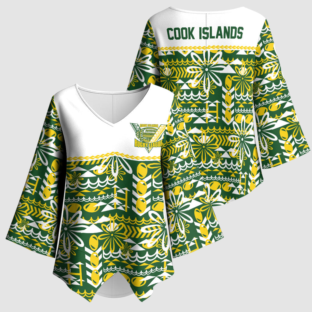 Cook Islands Island Floral Kimono Sleeve Blouse Green Traditional Kuki's Geometric Pattern LT9 - Polynesian Pride