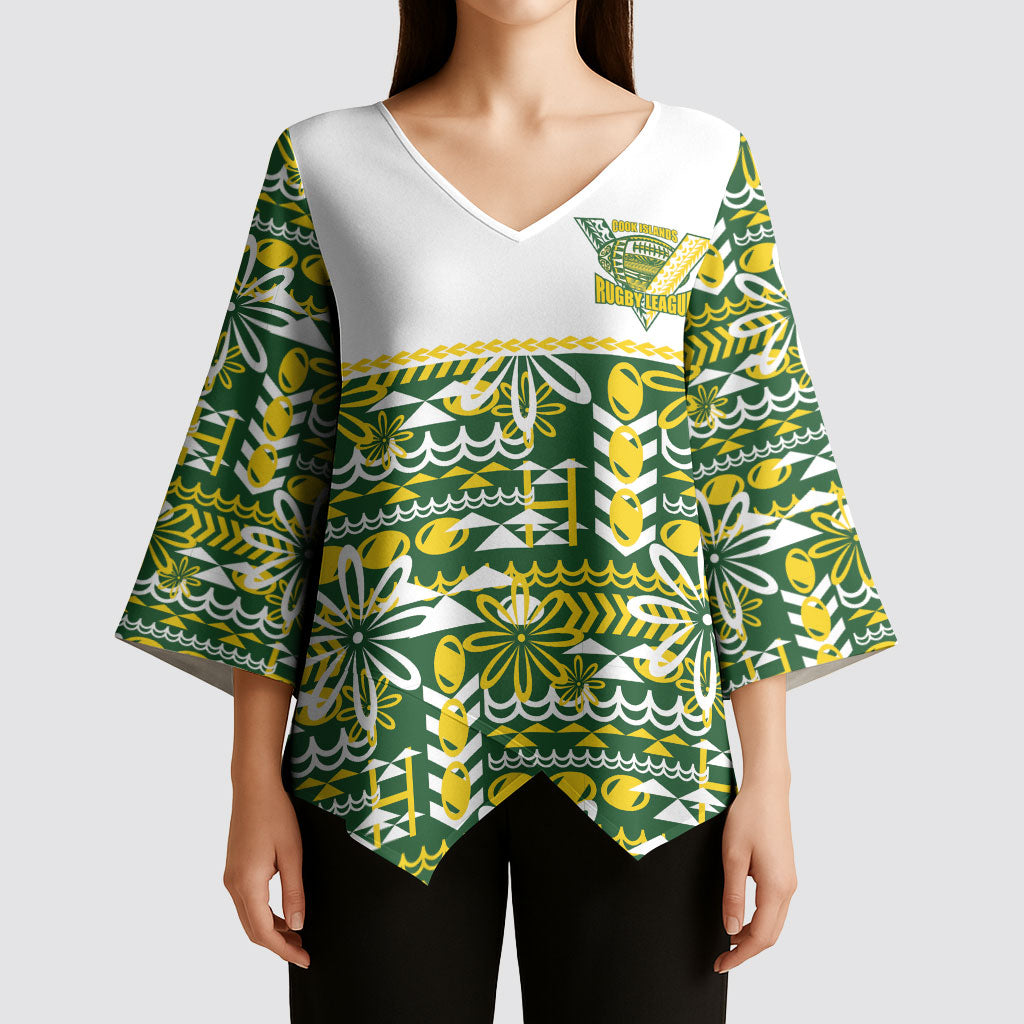 Cook Islands Island Floral Kimono Sleeve Blouse Green Traditional Kuki's Geometric Pattern LT9 - Polynesian Pride