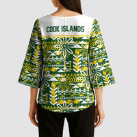 Cook Islands Island Floral Kimono Sleeve Blouse Green Traditional Kuki's Geometric Pattern LT9 - Polynesian Pride