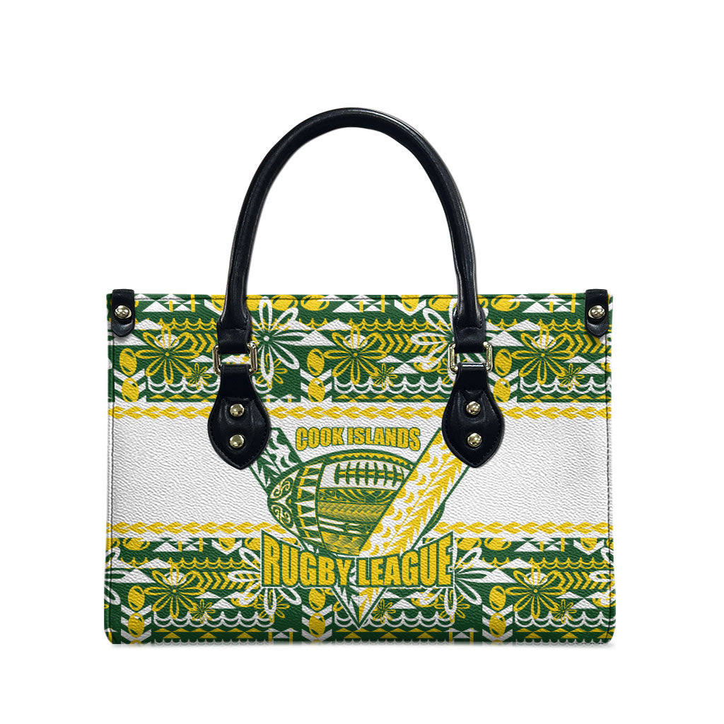 Cook Islands Island Floral Leather Bag Green Traditional Kuki's Geometric Pattern LT9 - Polynesian Pride