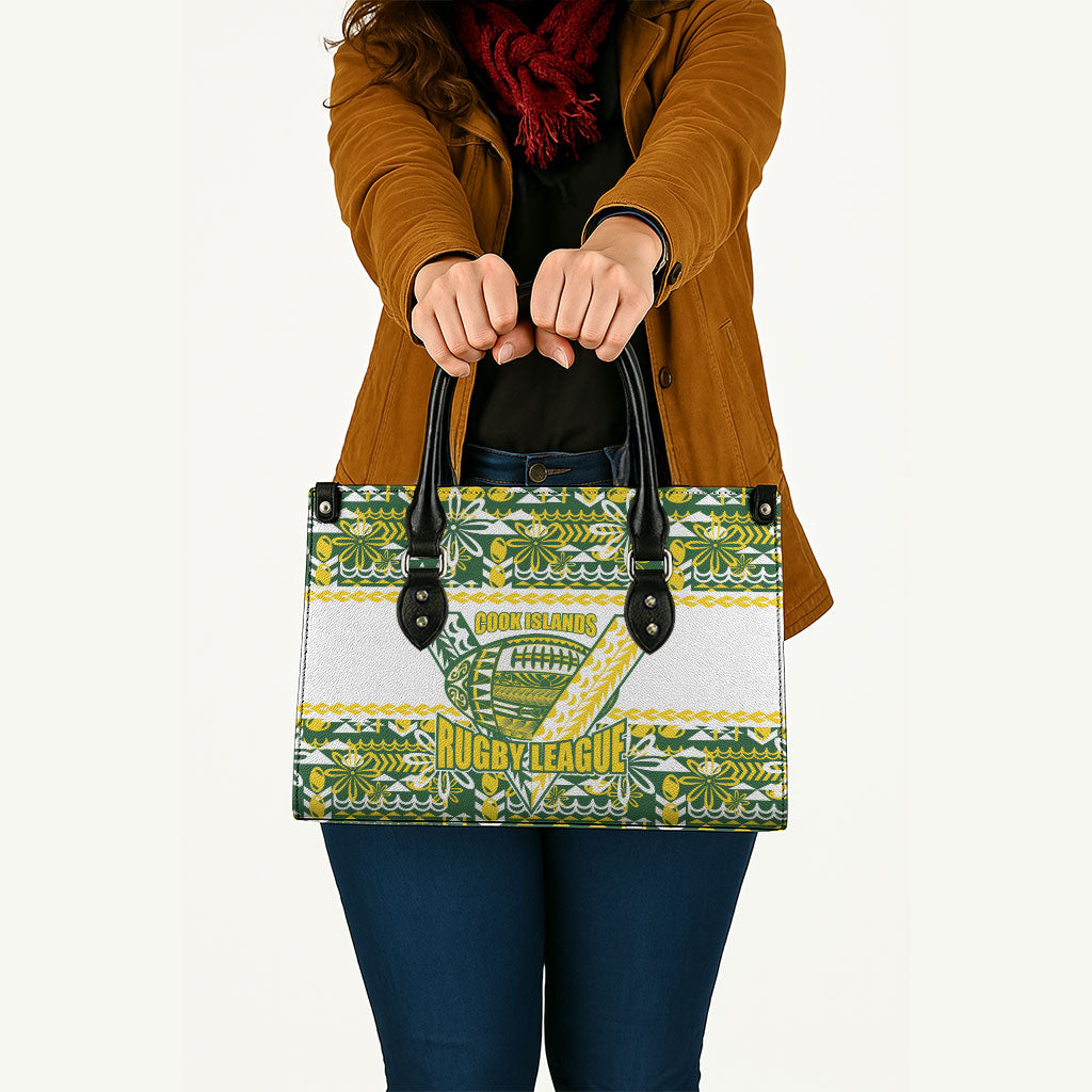 Cook Islands Island Floral Leather Bag Green Traditional Kuki's Geometric Pattern LT9 - Polynesian Pride