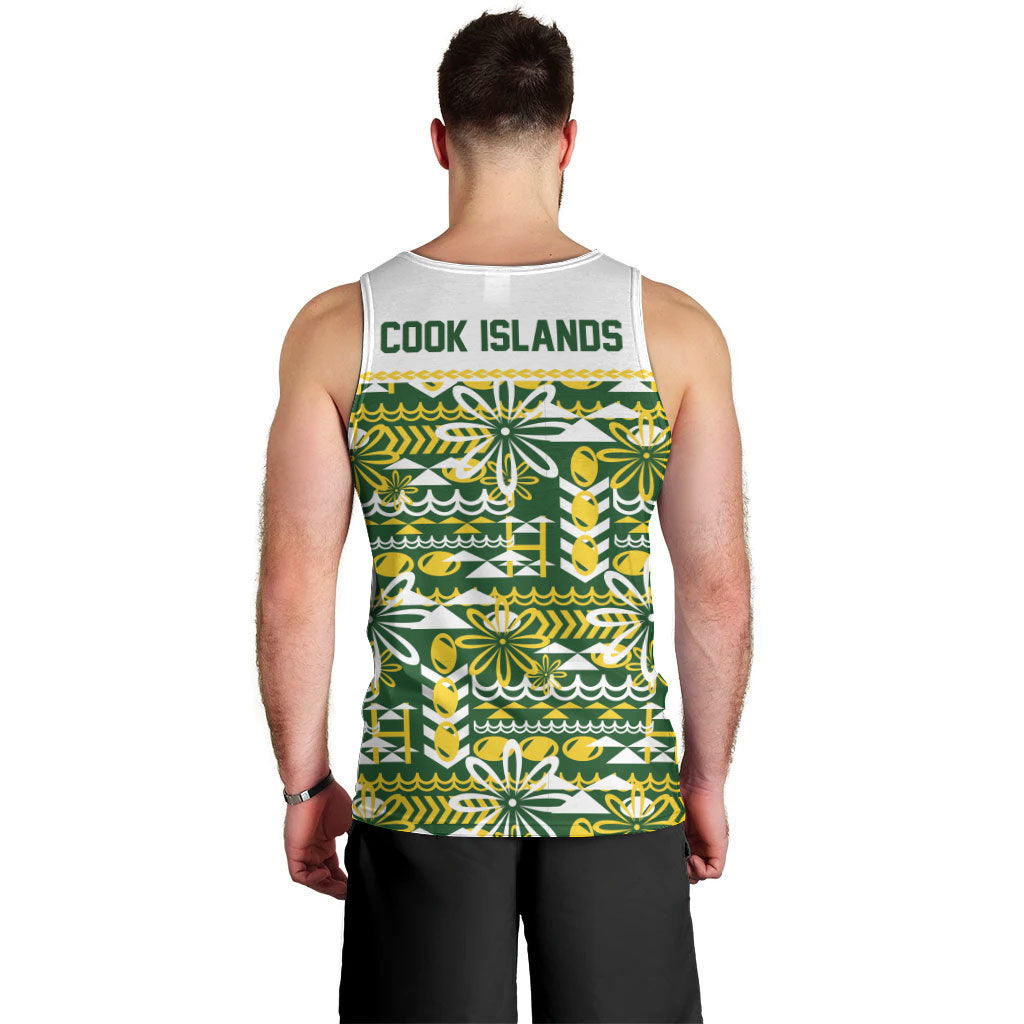 Cook Islands Island Floral Men Tank Top Green Traditional Kuki's Geometric Pattern LT9 - Polynesian Pride