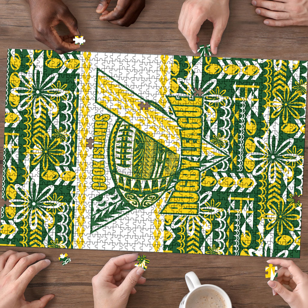 Cook Islands Island Floral Puzzle Green Traditional Kuki's Geometric Pattern LT9 - Polynesian Pride