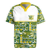 Cook Islands Island Floral Rugby Jersey Green Traditional Kuki's Geometric Pattern LT9 Green - Polynesian Pride