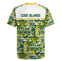 Cook Islands Island Floral Rugby Jersey Green Traditional Kuki's Geometric Pattern LT9 - Polynesian Pride