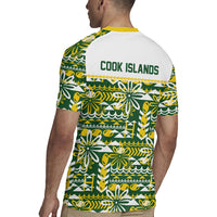 Cook Islands Island Floral Rugby Jersey Green Traditional Kuki's Geometric Pattern LT9 - Polynesian Pride