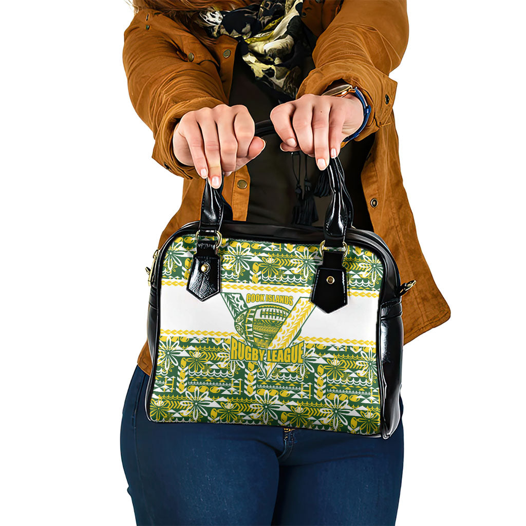 Cook Islands Island Floral Shoulder Handbag Green Traditional Kuki's Geometric Pattern LT9 One Size Green - Polynesian Pride