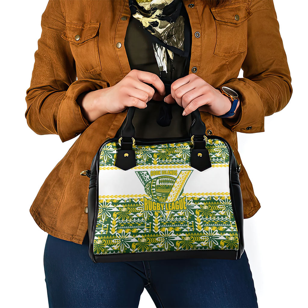 Cook Islands Island Floral Shoulder Handbag Green Traditional Kuki's Geometric Pattern LT9 - Polynesian Pride