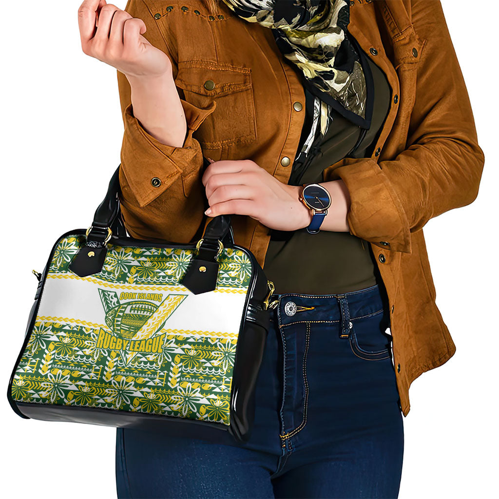 Cook Islands Island Floral Shoulder Handbag Green Traditional Kuki's Geometric Pattern LT9 - Polynesian Pride