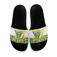 Cook Islands Island Floral Slide Sandals Green Traditional Kuki's Geometric Pattern LT9 Green - Polynesian Pride