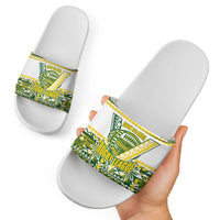 Cook Islands Island Floral Slide Sandals Green Traditional Kuki's Geometric Pattern LT9 - Polynesian Pride