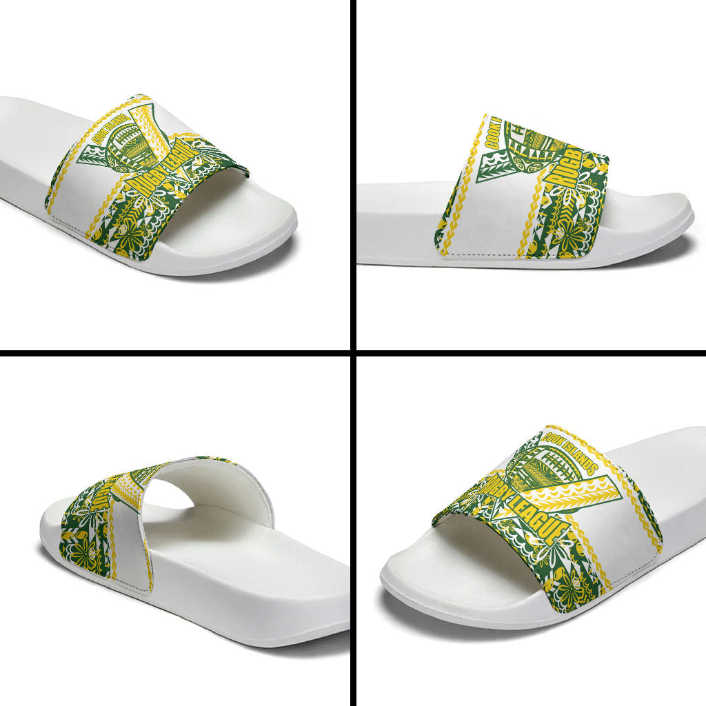 Cook Islands Island Floral Slide Sandals Green Traditional Kuki's Geometric Pattern LT9 - Polynesian Pride