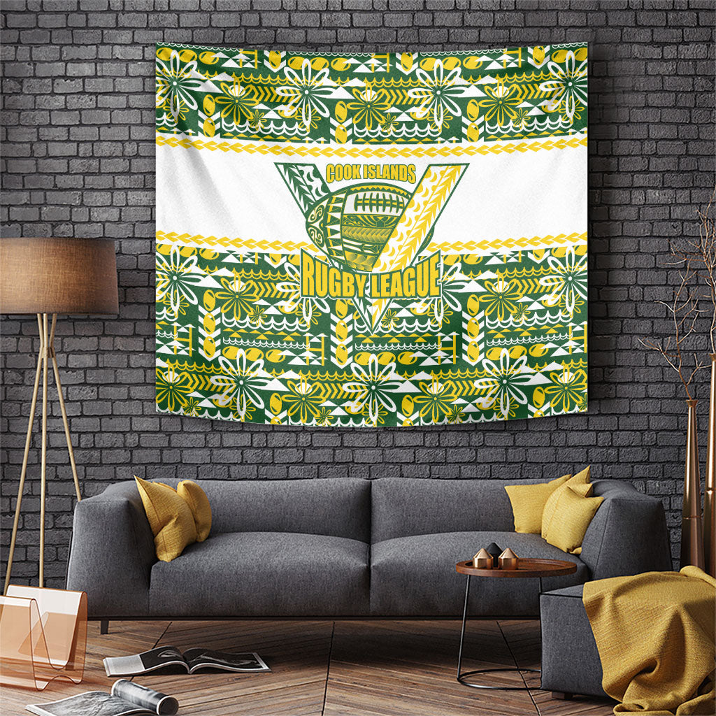 Cook Islands Island Floral Tapestry Green Traditional Kuki's Geometric Pattern LT9 Green - Polynesian Pride