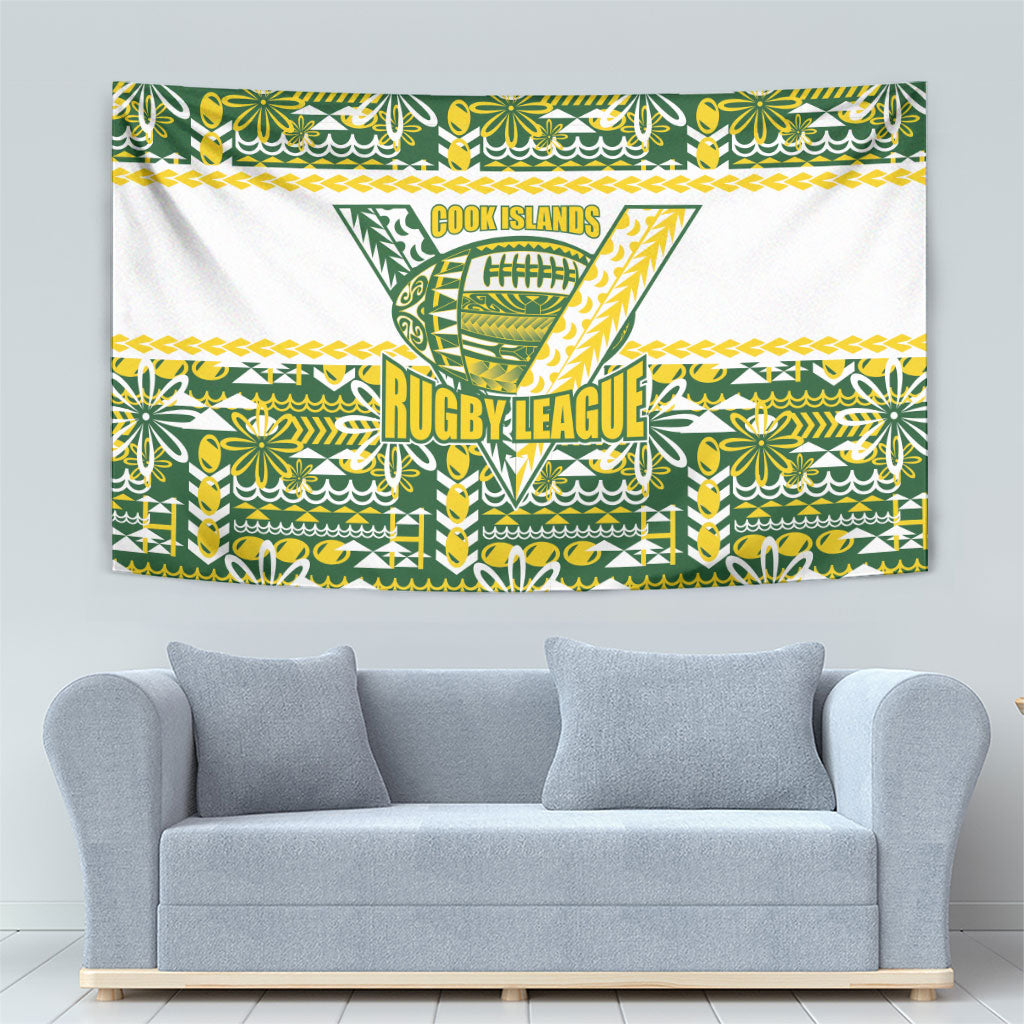 Cook Islands Island Floral Tapestry Green Traditional Kuki's Geometric Pattern LT9 - Polynesian Pride