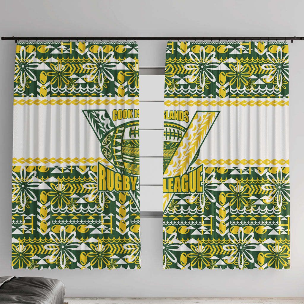 Cook Islands Island Floral Window Curtain Green Traditional Kuki's Geometric Pattern