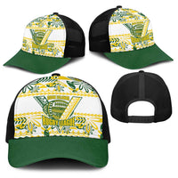 Cook Islands Island Floral Baseball Net Cap White Traditional Kuki's Geometric Pattern LT9 - Polynesian Pride