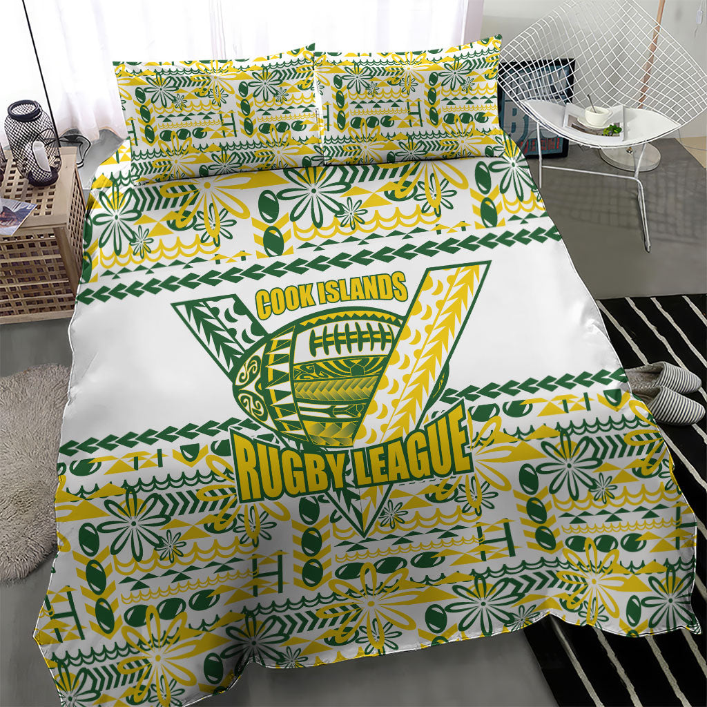 Cook Islands Island Floral Bedding Set White Traditional Kuki's Geometric Pattern LT9 - Polynesian Pride