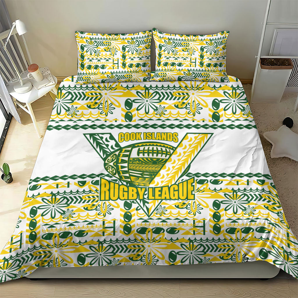 Cook Islands Island Floral Bedding Set White Traditional Kuki's Geometric Pattern LT9 - Polynesian Pride