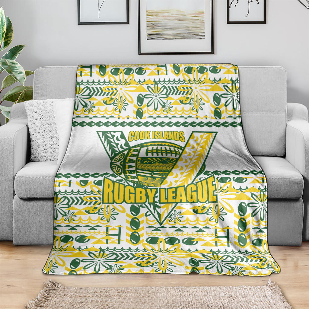 Cook Islands Island Floral Blanket White Traditional Kuki's Geometric Pattern LT9 - Polynesian Pride